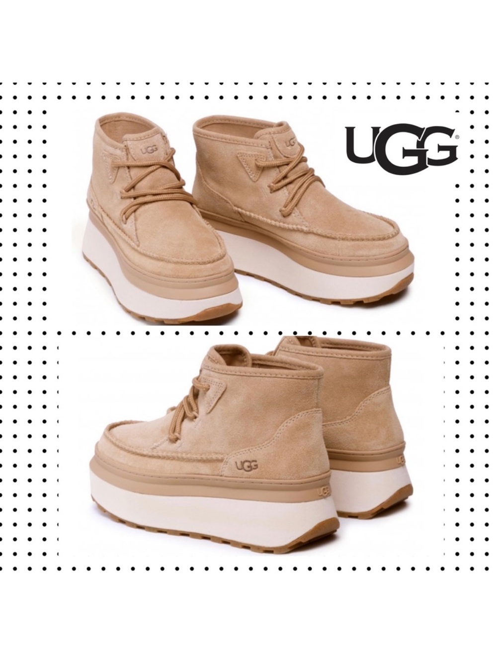 UGG Marin Bootie Beige Suede Platform Lace Up Ankle Boots Sand Sz 5 NEW